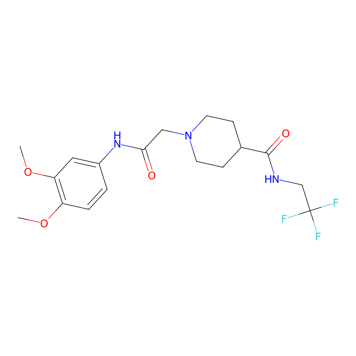 1-(2-((3,4-dimethoxyphenyl)amino)-2-oxoethyl)-N-(2,2,2-trifluoroethyl)piperidine-4-carboxamide molecular structure, CAS 1207059-78-6