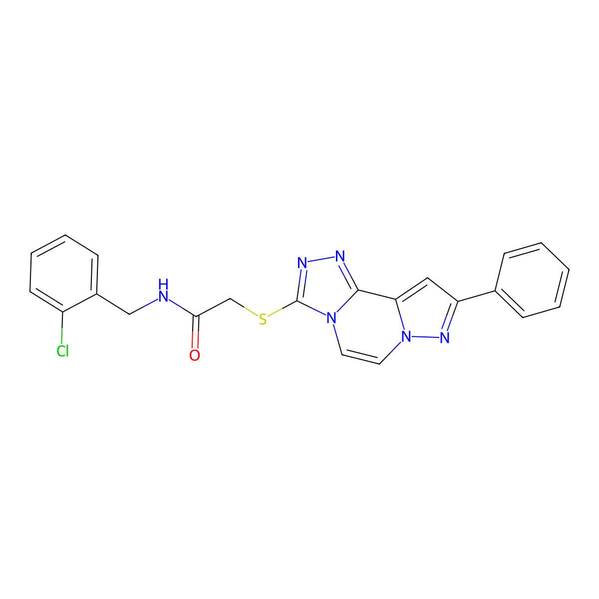 N-[(2-chlorophenyl)methyl]-2-[(11-phenyl-3,4,6,9,10-pentazatricyclo[7.3.0.02,6]dodeca-1(12),2,4,7,10-pentaen-5-yl)sulfanyl]acetamide molecular structure, CAS 1207059-79-7