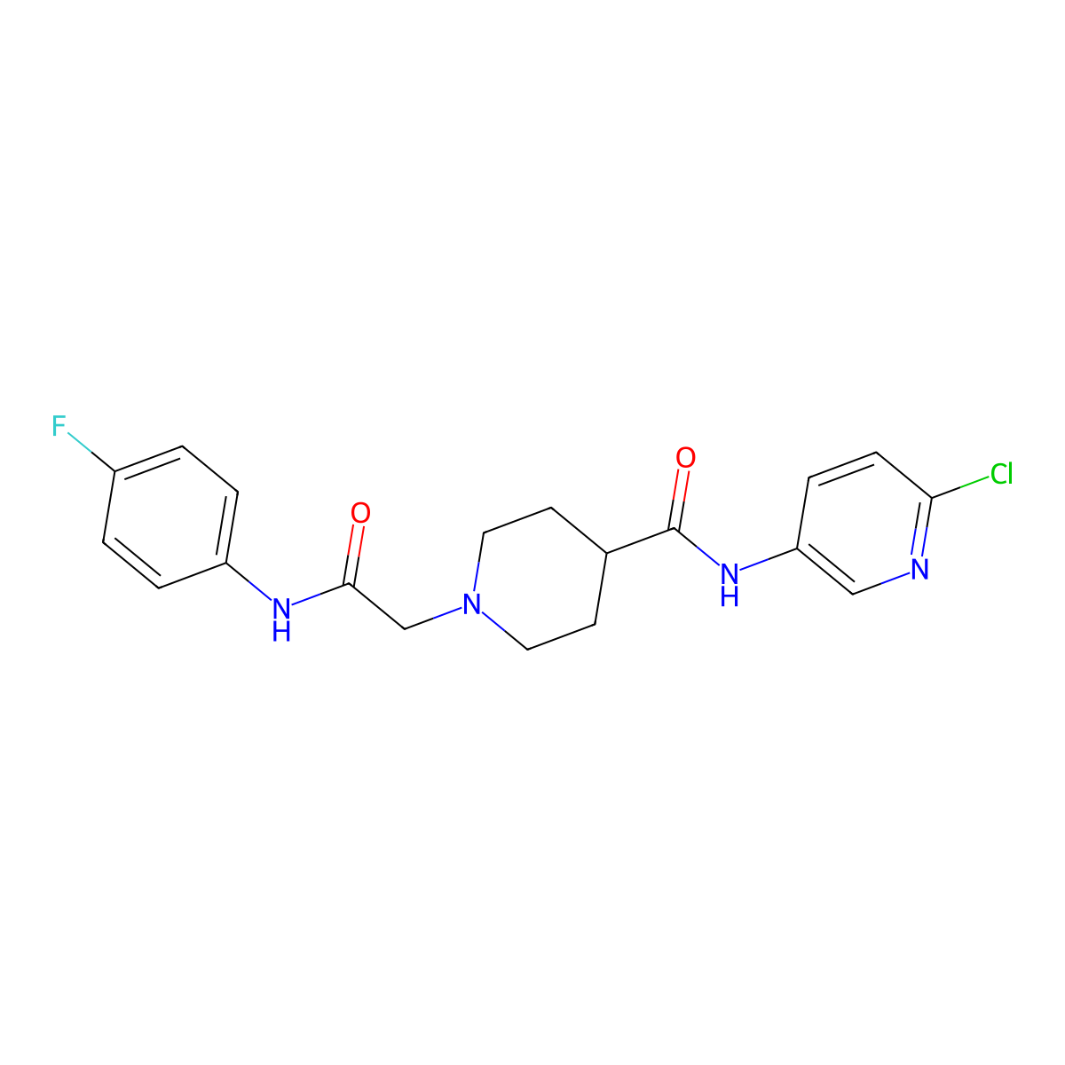N-(6-chloropyridin-3-yl)-1-(2-((4-fluorophenyl)amino)-2-oxoethyl)piperidine-4-carboxamide molecular structure, CAS 1207059-81-1