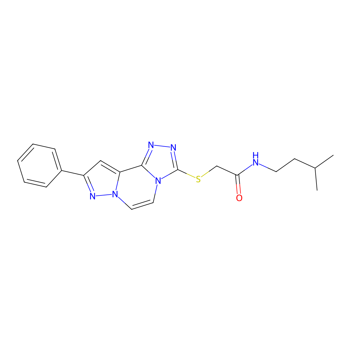 N-(3-methylbutyl)-2-[(11-phenyl-3,4,6,9,10-pentazatricyclo[7.3.0.02,6]dodeca-1(12),2,4,7,10-pentaen-5-yl)sulfanyl]acetamide molecular structure, CAS 1207059-82-2