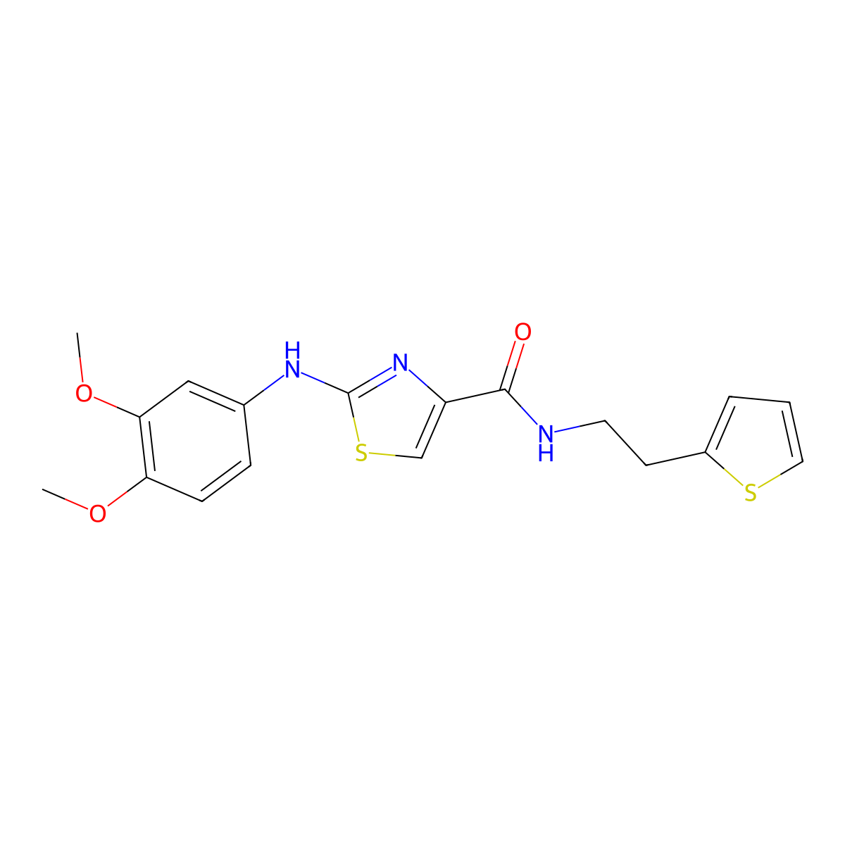 2-((3,4-dimethoxyphenyl)amino)-N-(2-(thiophen-2-yl)ethyl)thiazole-4-carboxamide molecular structure, CAS 1207059-93-5