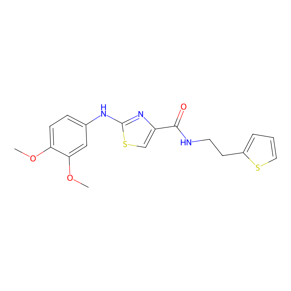 2-((3,4-dimethoxyphenyl)amino)-N-(2-(thiophen-2-yl)ethyl)thiazole-4-carboxamide molecular structure, CAS 1207059-93-5