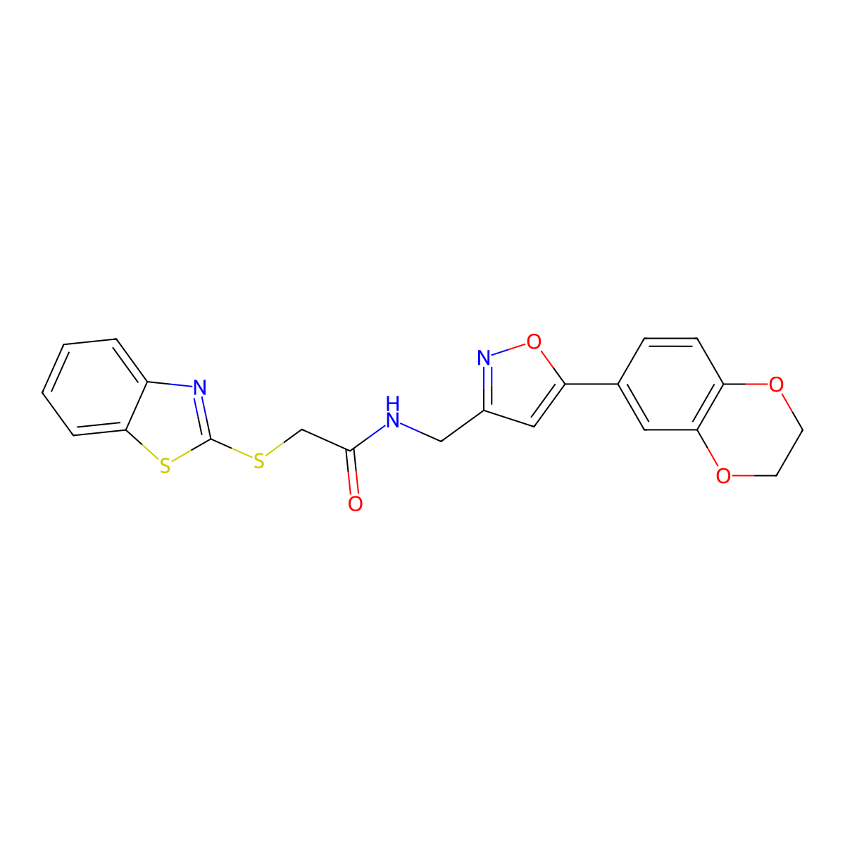 2-(1,3-benzothiazol-2-ylsulfanyl)-N-{[5-(2,3-dihydro-1,4-benzodioxin-6-yl)-1,2-oxazol-3-yl]methyl}acetamide molecular structure, CAS 1207060-04-5