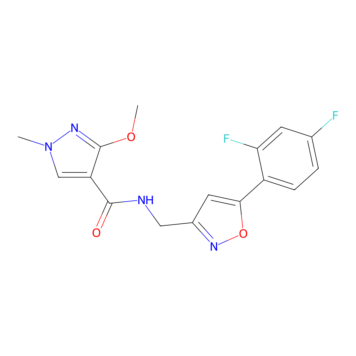 N-((5-(2,4-difluorophenyl)isoxazol-3-yl)methyl)-3-methoxy-1-methyl-1H-pyrazole-4-carboxamide molecular structure, CAS 1207060-09-0