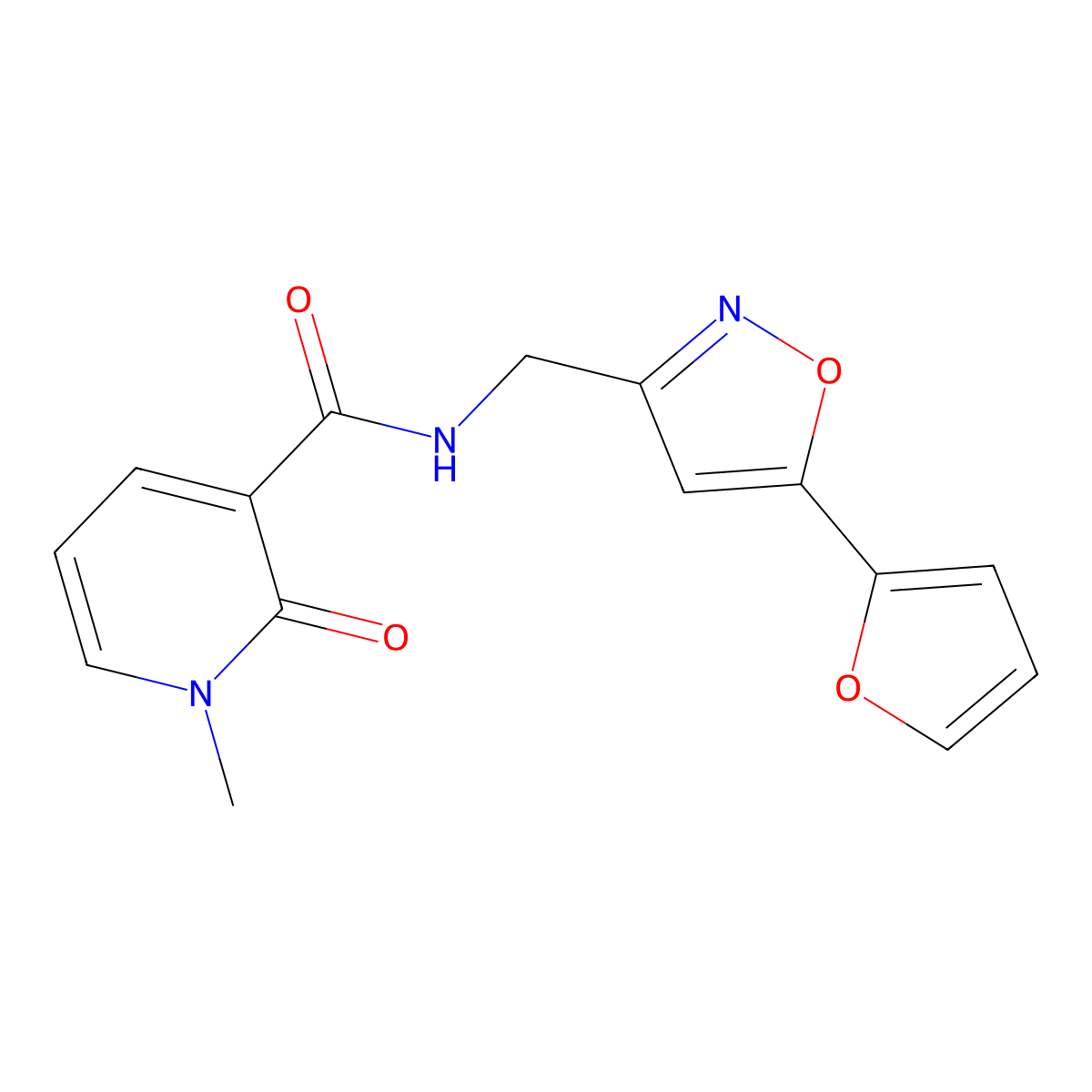 N-((5-(furan-2-yl)isoxazol-3-yl)methyl)-1-methyl-2-oxo-1,2-dihydropyridine-3-carboxamide molecular structure, CAS 1207060-14-7