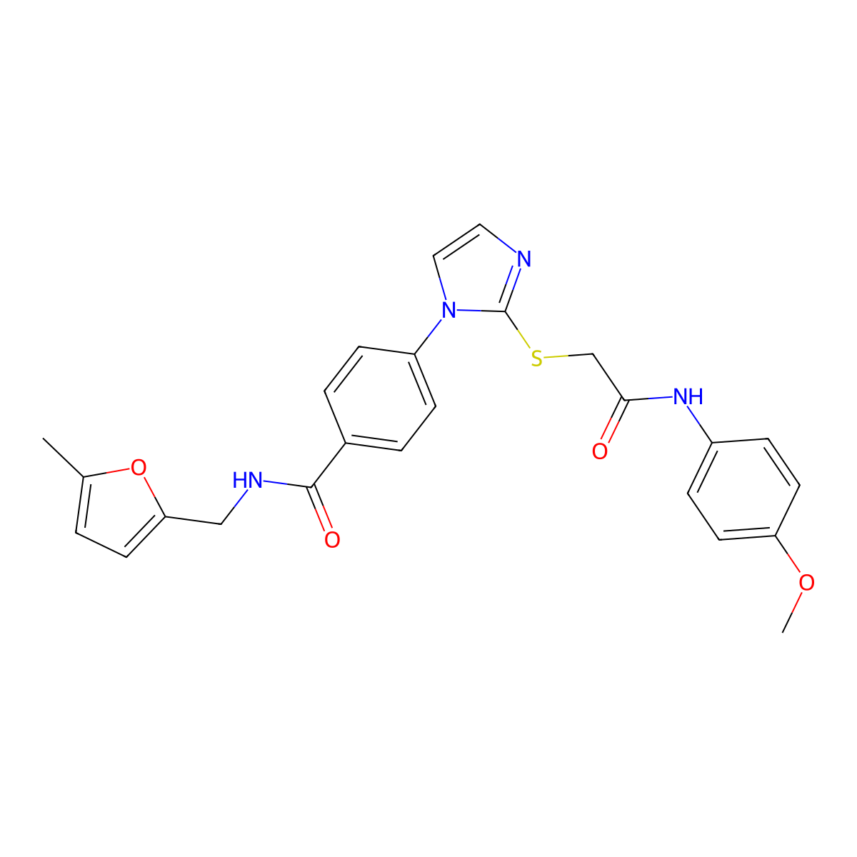 4-[2-({[(4-methoxyphenyl)carbamoyl]methyl}sulfanyl)-1H-imidazol-1-yl]-N-[(5-methylfuran-2-yl)methyl]benzamide molecular structure, CAS 1207060-22-7