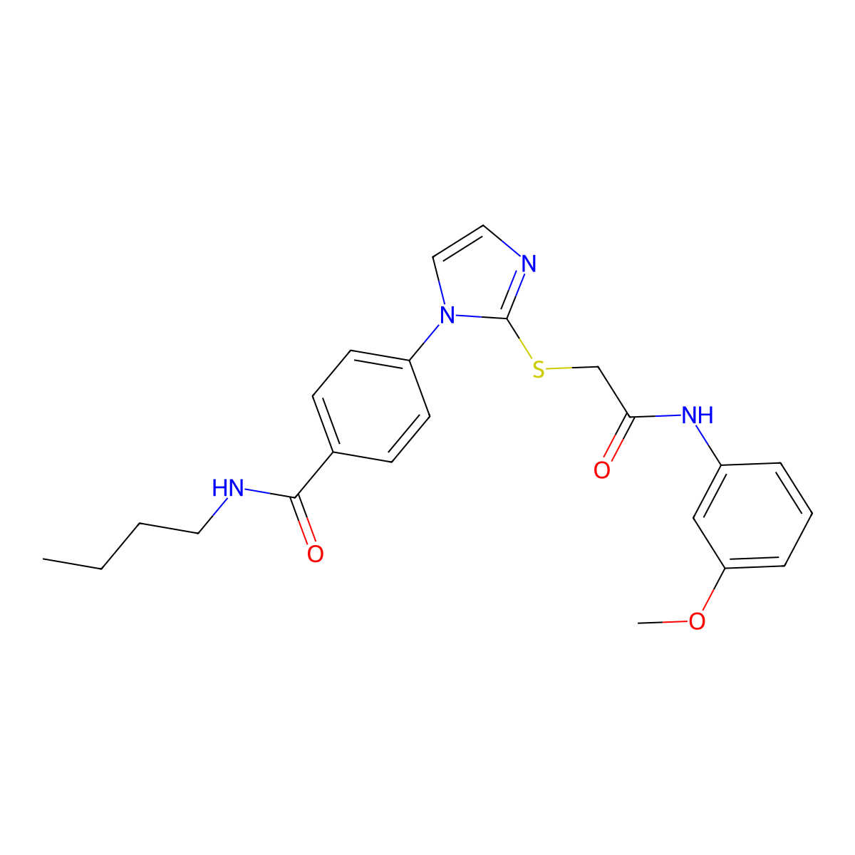 N-butyl-4-[2-({[(3-methoxyphenyl)carbamoyl]methyl}sulfanyl)-1H-imidazol-1-yl]benzamide molecular structure, CAS 1207060-24-9