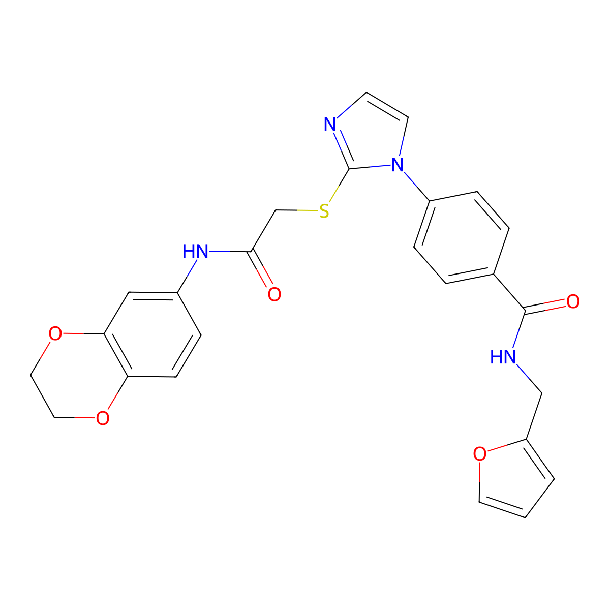 4-[2-({[(2,3-dihydro-1,4-benzodioxin-6-yl)carbamoyl]methyl}sulfanyl)-1H-imidazol-1-yl]-N-[(furan-2-yl)methyl]benzamide molecular structure, CAS 1207060-27-2