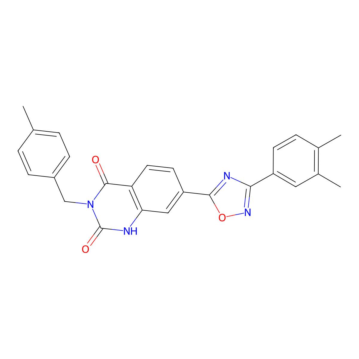 7-(3-(3,4-dimethylphenyl)-1,2,4-oxadiazol-5-yl)-3-(4-methylbenzyl)quinazoline-2,4(1H,3H)-dione molecular structure, CAS 1207060-38-5