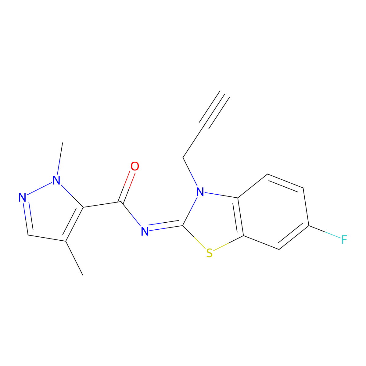 (Z)-N-(6-fluoro-3-(prop-2-yn-1-yl)benzo[d]thiazol-2(3H)-ylidene)-1,4-dimethyl-1H-pyrazole-5-carboxamide molecular structure, CAS 1207061-43-5