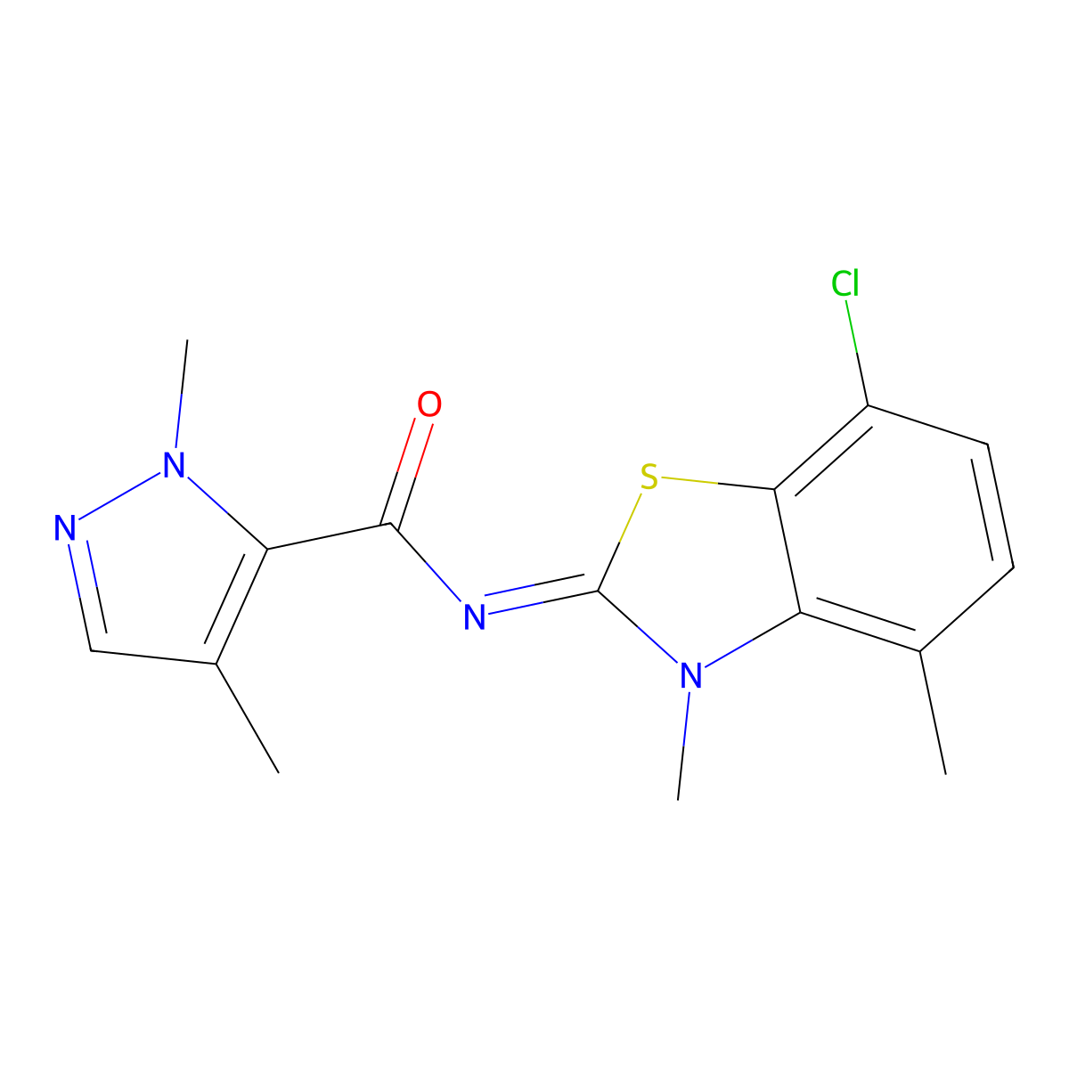 (E)-N-(7-chloro-3,4-dimethylbenzo[d]thiazol-2(3H)-ylidene)-1,4-dimethyl-1H-pyrazole-5-carboxamide molecular structure, CAS 1207061-63-9