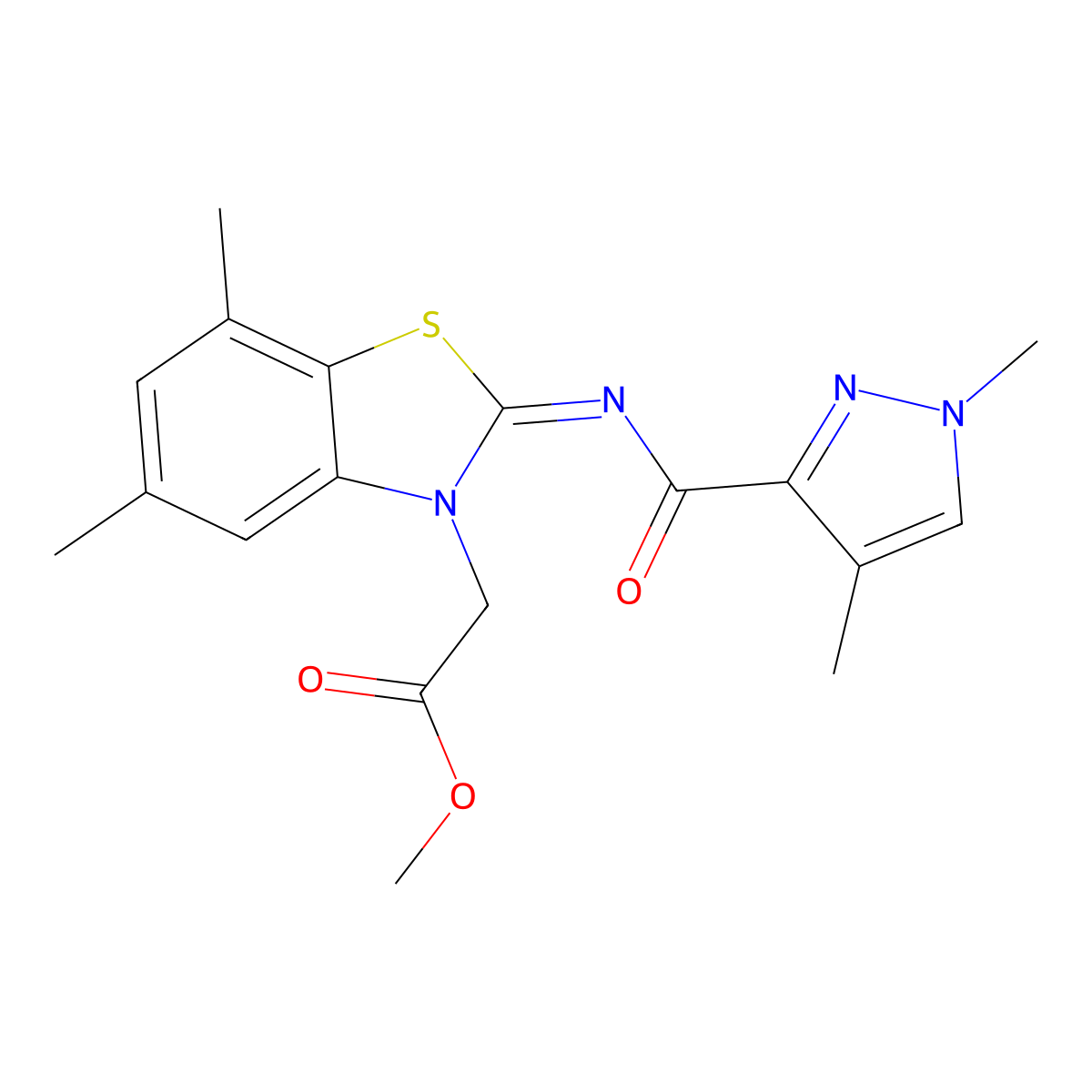 (E)-methyl 2-(2-((1,4-dimethyl-1H-pyrazole-3-carbonyl)imino)-5,7-dimethylbenzo[d]thiazol-3(2H)-yl)acetate molecular structure, CAS 1207061-78-6