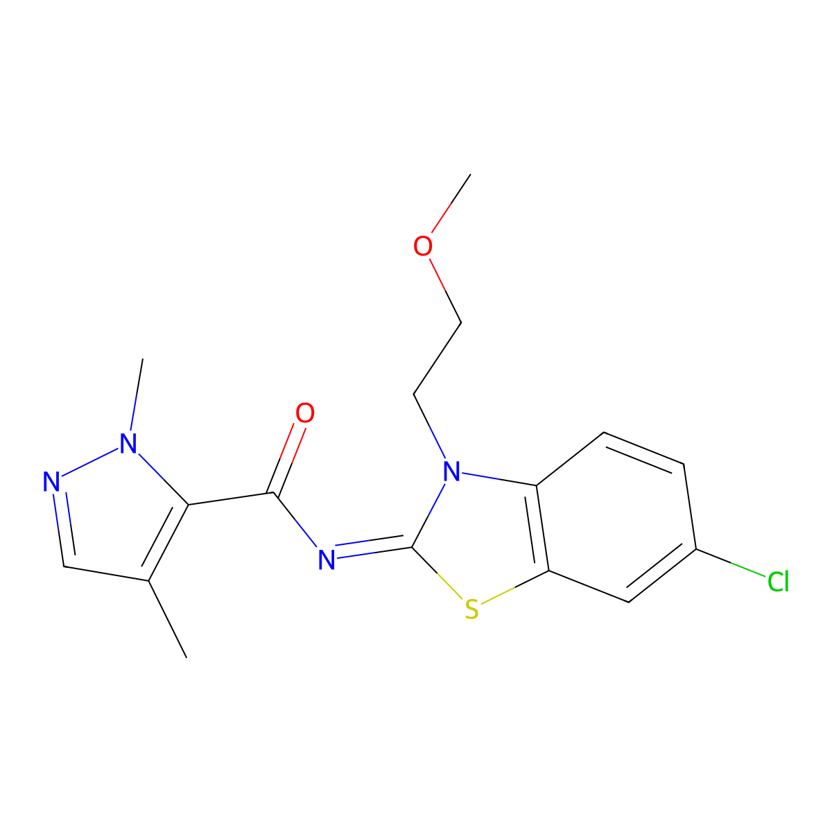 (E)-N-(6-chloro-3-(2-methoxyethyl)benzo[d]thiazol-2(3H)-ylidene)-1,4-dimethyl-1H-pyrazole-5-carboxamide molecular structure, CAS 1207062-19-8