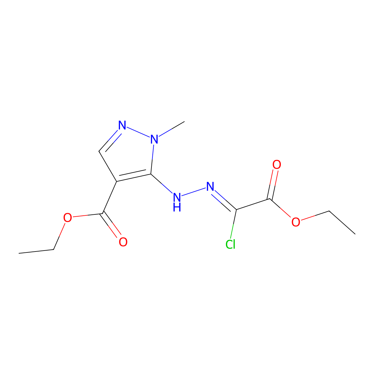 (Z)-ethyl 2-(2-(5-(1-methyl-4-ethoxycarbonyl-1H-pyrazole))hydrazono)-2-chloroacetate molecular structure, CAS 1207062-34-7
