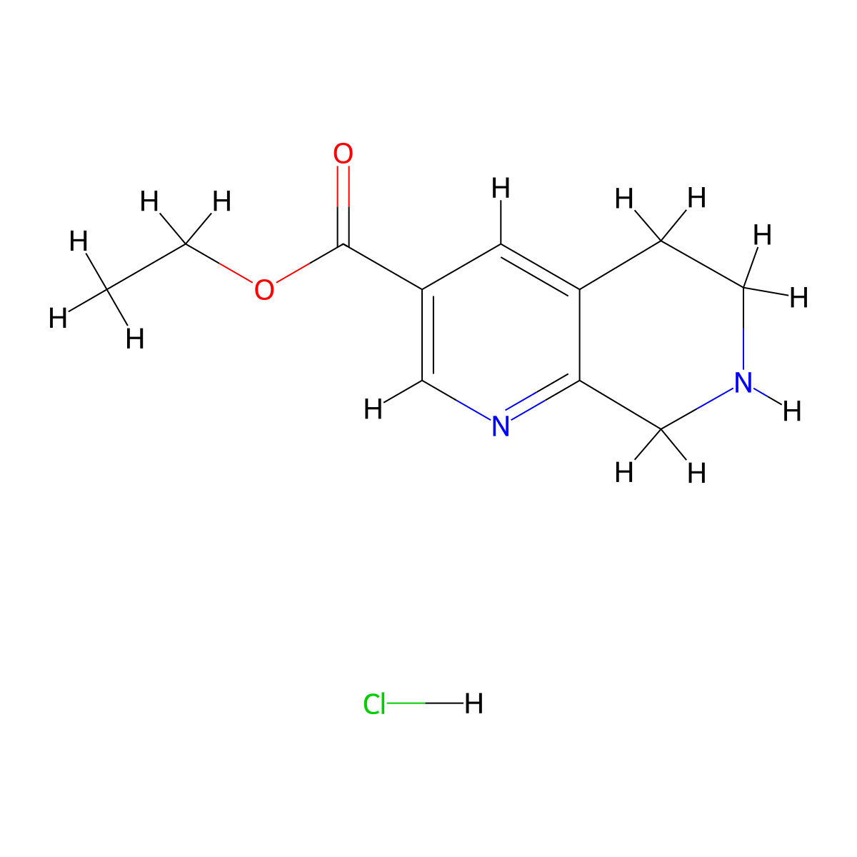 Ethyl 5,6,7,8-tetrahydro-1,7-naphthyridine-3-carboxylate hydrochloride molecular structure, CAS 1207175-08-3
