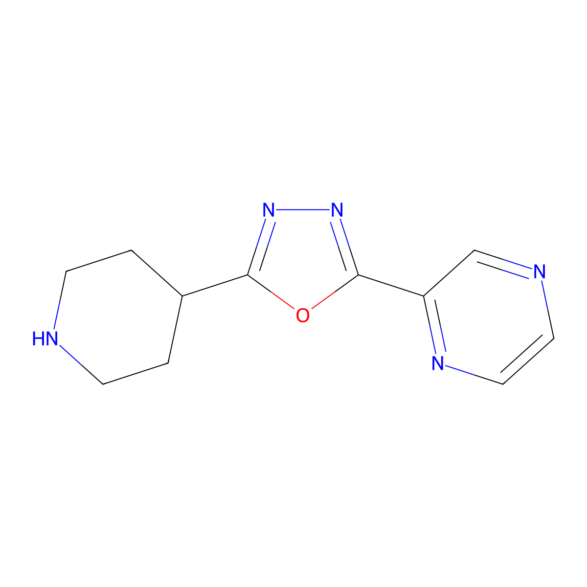 2-(Piperidin-4-yl)-5-(pyrazin-2-yl)-1,3,4-oxadiazole molecular structure, CAS 1207175-56-1