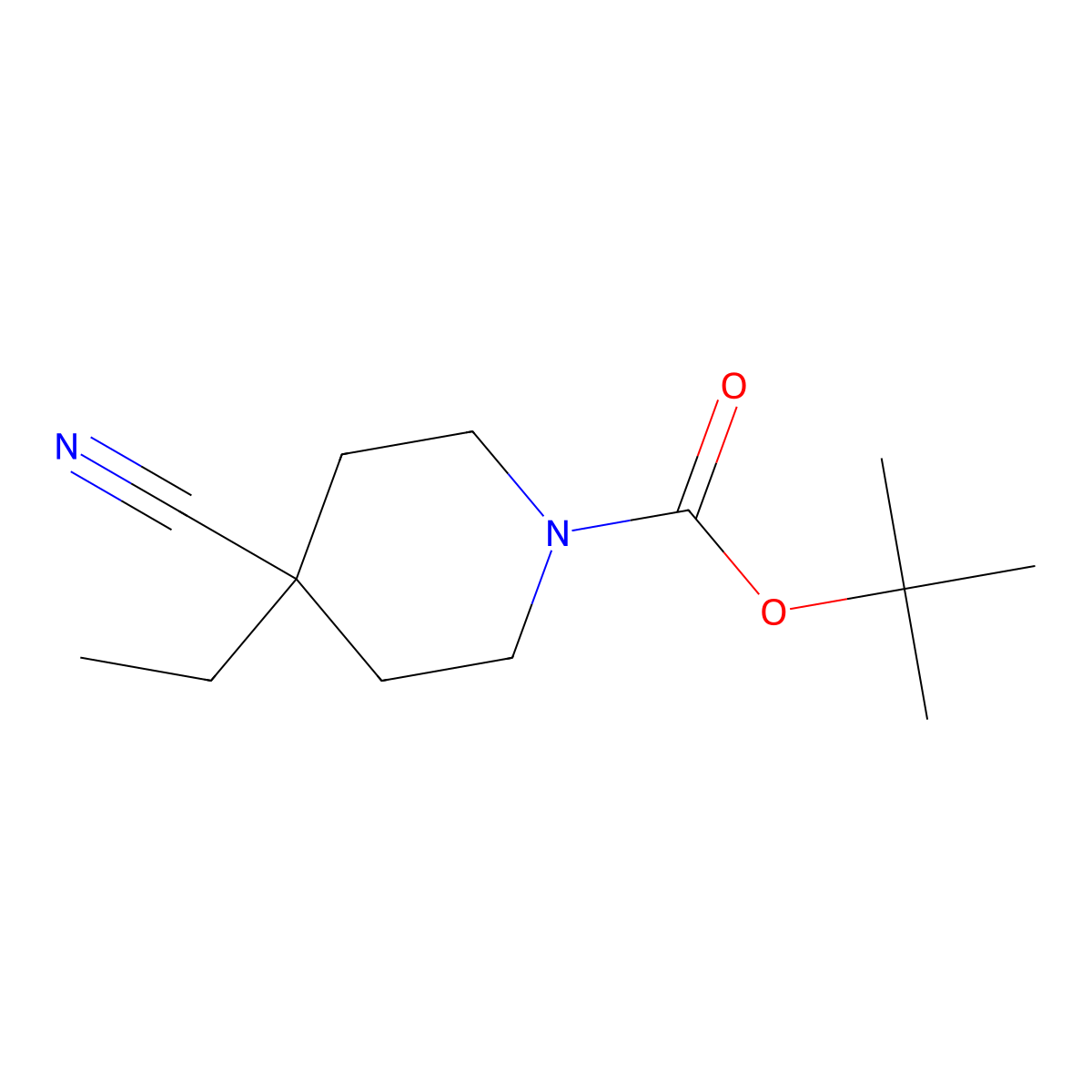 Tert-butyl 4-cyano-4-ethylpiperidine-1-carboxylate molecular structure, CAS 1207178-24-2