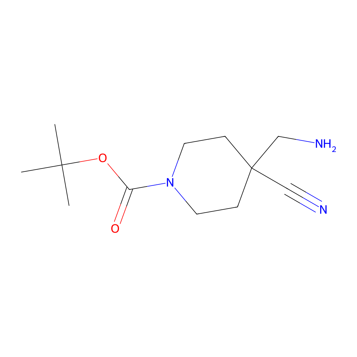 Tert-butyl 4-(aminomethyl)-4-cyanopiperidine-1-carboxylate molecular structure, CAS 1207178-51-5