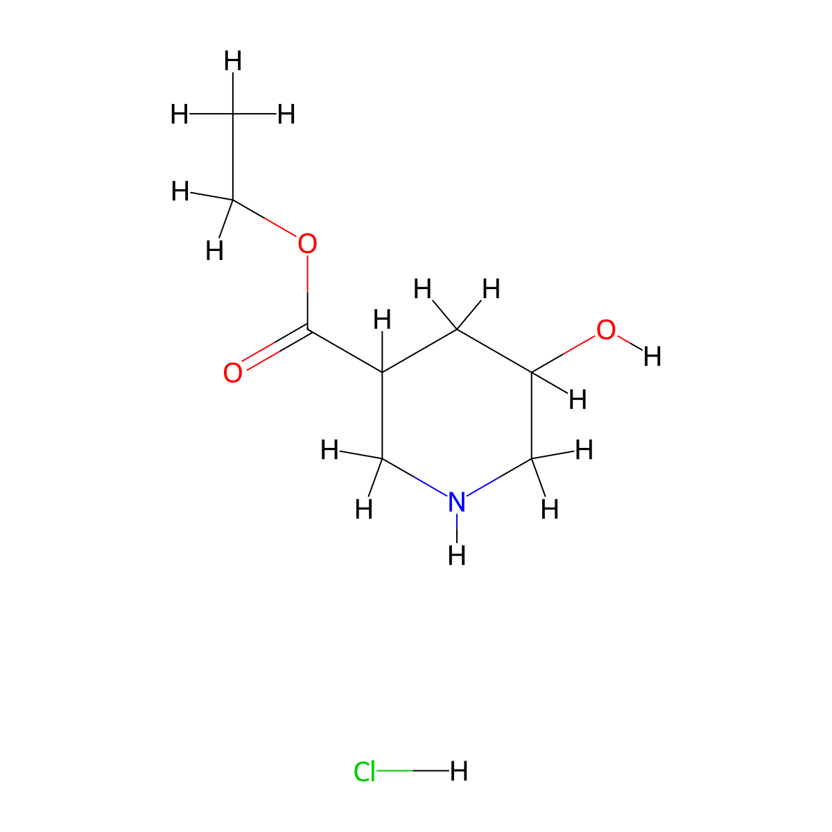 Ethyl 5-hydroxypiperidine-3-carboxylate hydrochloride molecular structure, CAS 1207194-49-7