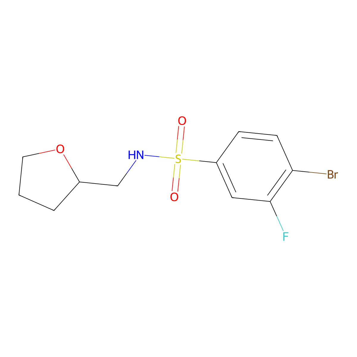 4-Bromo-3-fluoro-N-(tetrahydrofuran-2-ylmethyl)benzenesulfonamide molecular structure, CAS 1207256-50-5