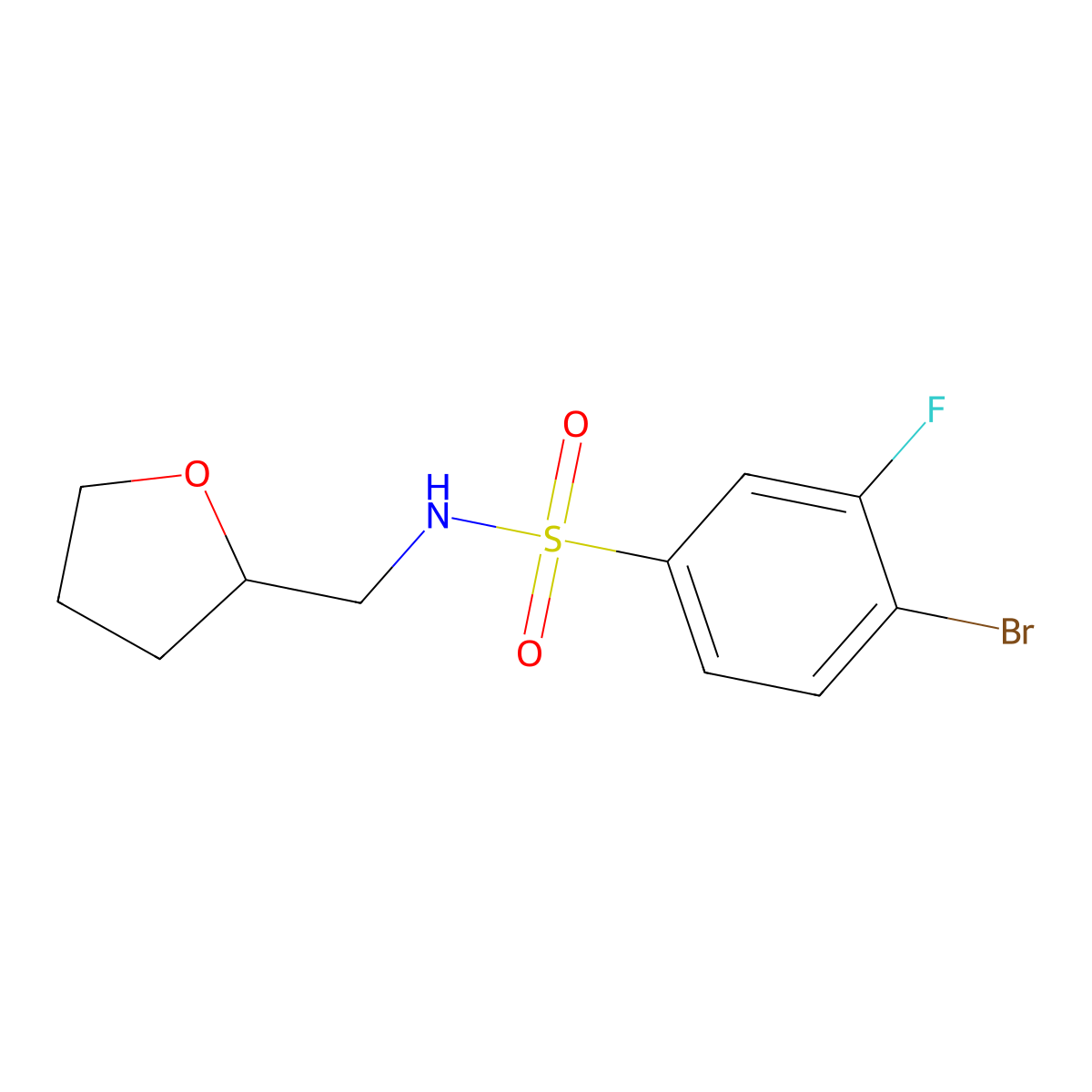 4-Bromo-3-fluoro-N-(tetrahydrofuran-2-ylmethyl)benzenesulfonamide molecular structure, CAS 1207256-50-5