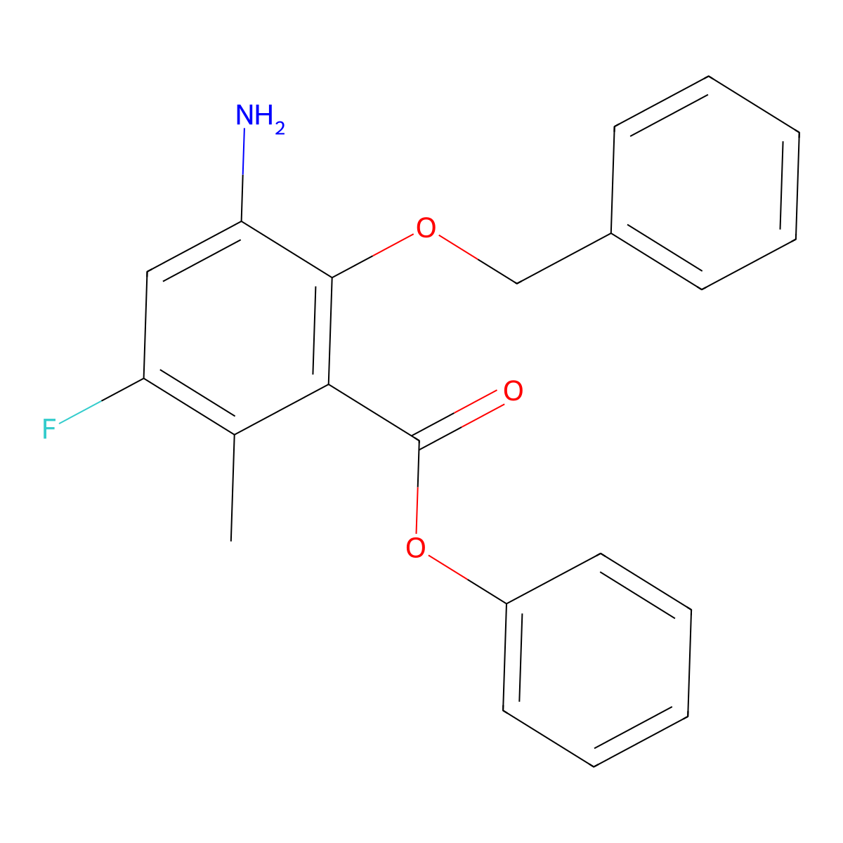 Phenyl 3-amino-2-(benzyloxy)-5-fluoro-6-methylbenzoate molecular structure, CAS 1207284-89-6