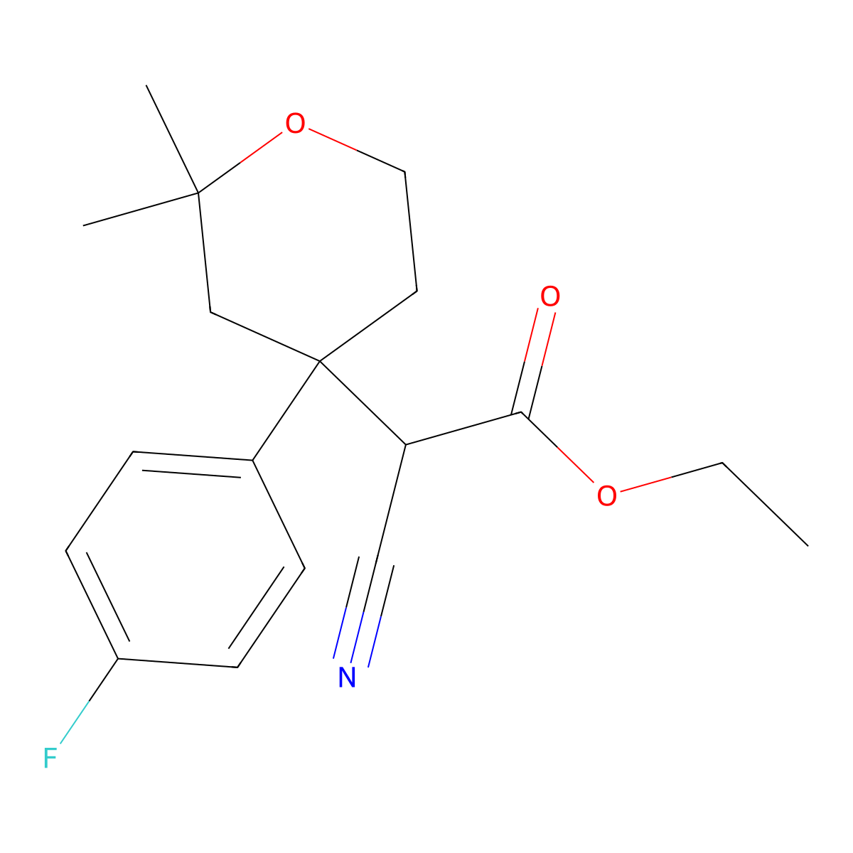 Ethyl cyano[4-(4-fluorophenyl)-2,2-dimethyltetrahydro-2H-pyran-4-yl]acetate molecular structure, CAS 120729-52-4