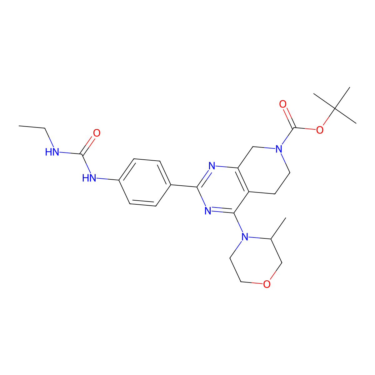 (S)-tert-butyl 2-(4-(3-ethylureido)phenyl)-4-(3-methylmorpholino)-5,6-dihydropyrido[3,4-d]pyrimidine-7(8H)-carboxylate molecular structure, CAS 1207365-47-6
