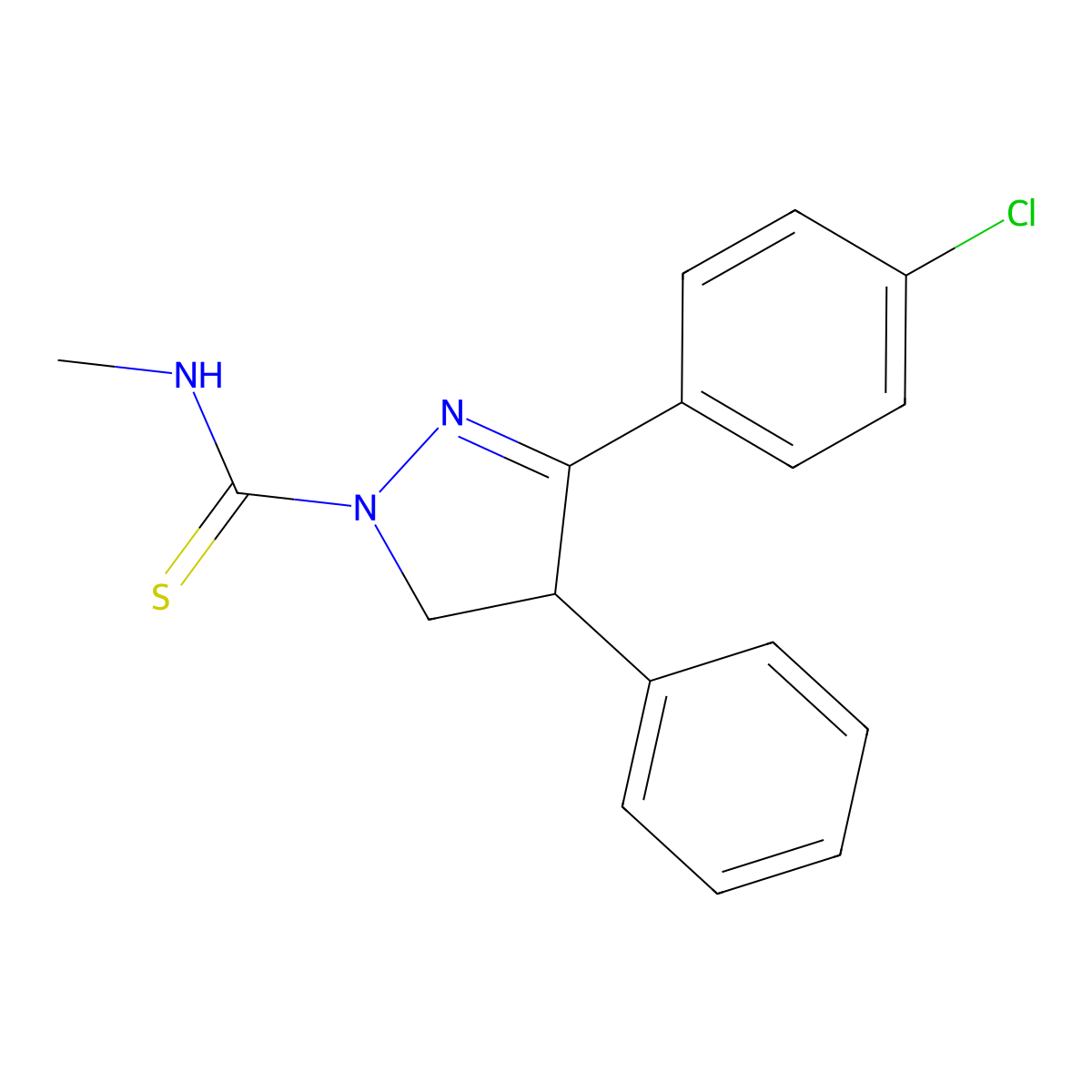 3-(4-Chlorophenyl)-N-methyl-4-phenyl-4,5-dihydro-1H-pyrazole-1-carbothioamide molecular structure, CAS 1207386-64-8