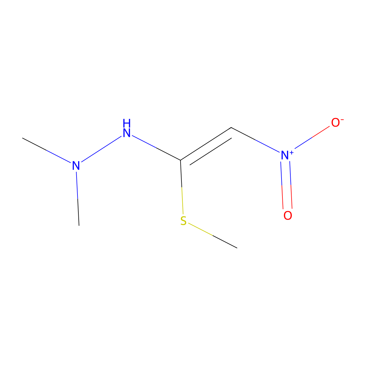 1,1-dimethyl-2-[(Z)-1-(methylsulfanyl)-2-nitroethenyl]hydrazine molecular structure, CAS 120739-61-9