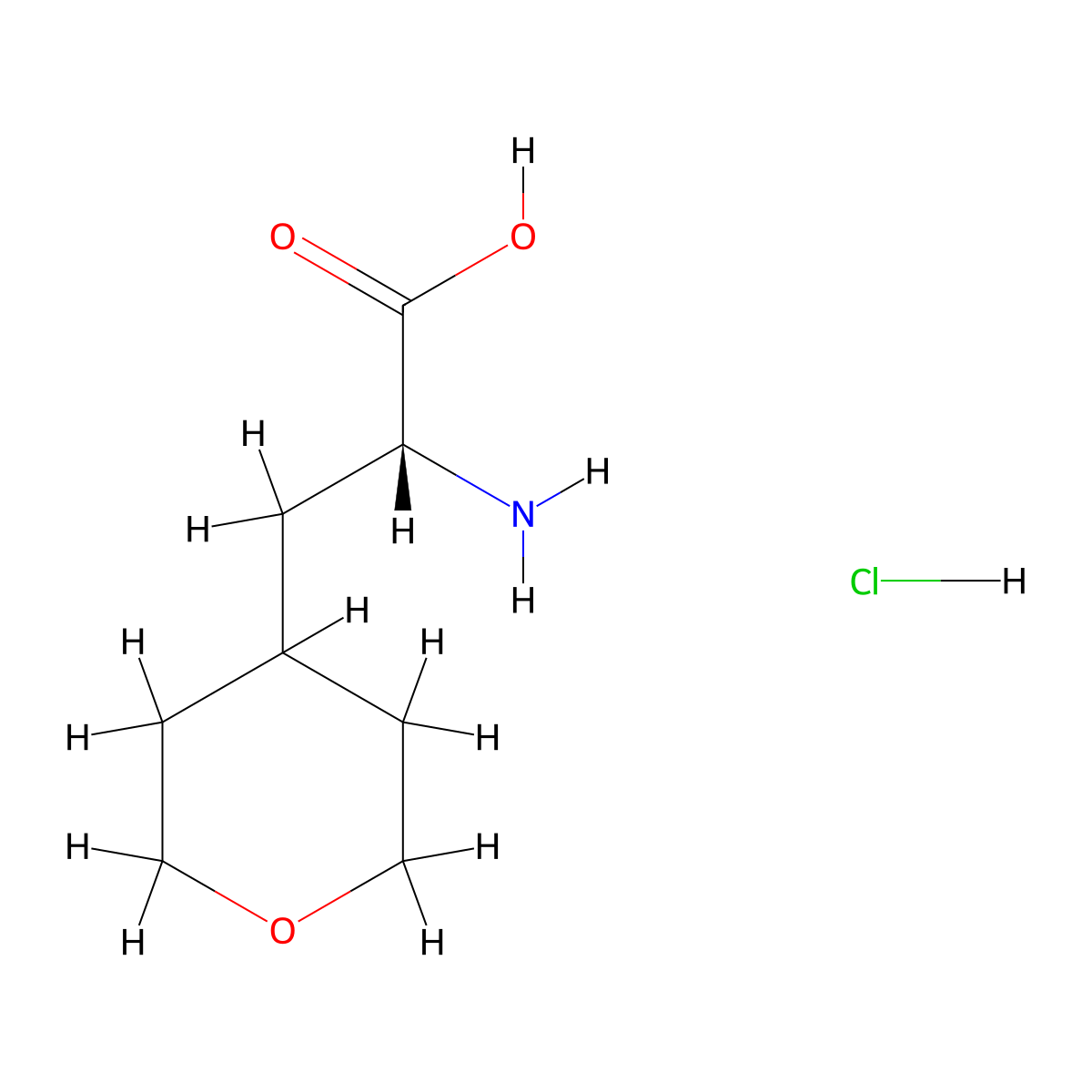 (2R)-2-Amino-3-(oxan-4-yl)propanoic acid hydrochloride molecular structure, CAS 1207447-38-8