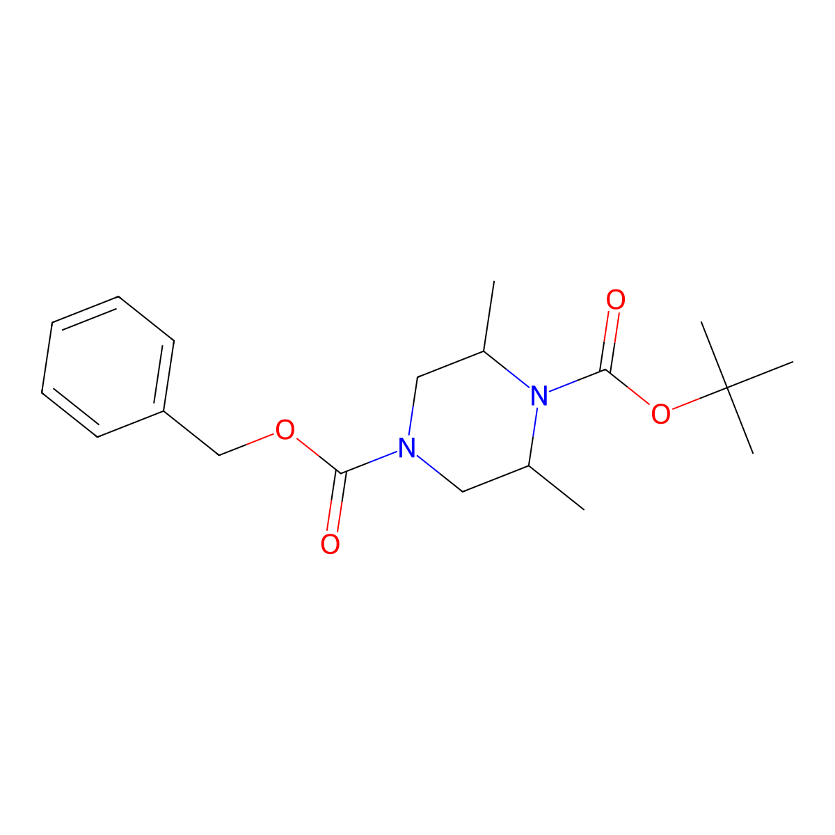 4-Benzyl 1-tert-butyl 2,6-dimethylpiperazine-1,4-dicarboxylate molecular structure, CAS 1207455-37-5