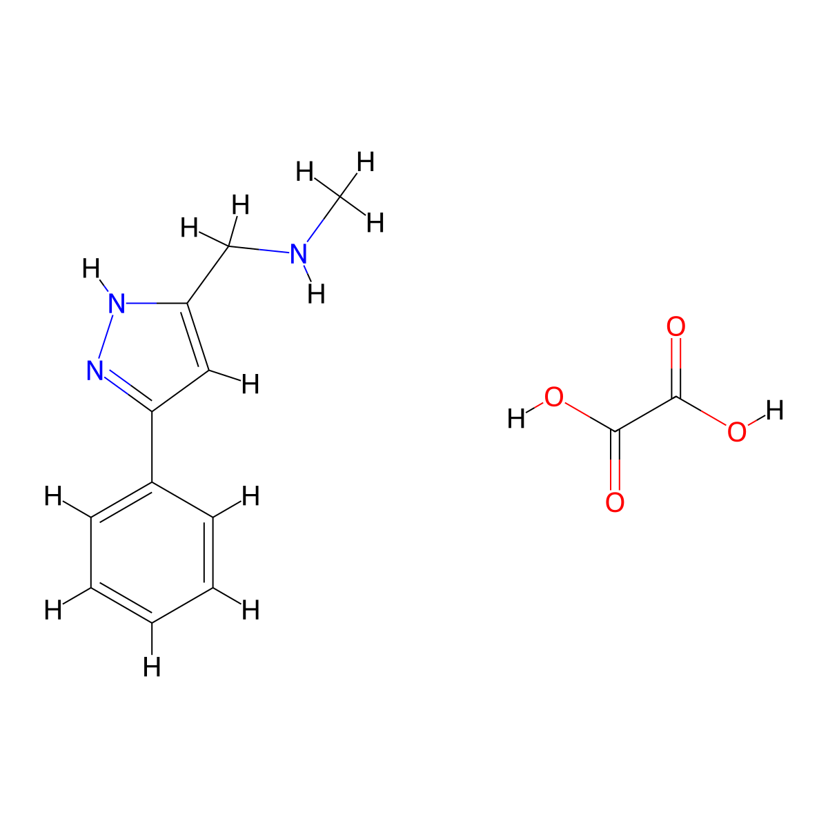 N-Methyl-1-(5-phenyl-1H-pyrazol-3-yl)methanamine oxalate molecular structure, CAS 1207529-87-0