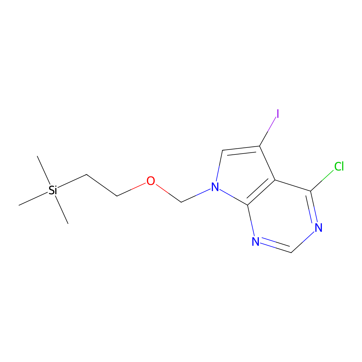 4-chloro-5-iodo-7-((2-(trimethylsilyl)ethoxy)methyl)-7H-pyrrolo[2,3-d]pyrimidine molecular structure, CAS 1207543-30-3