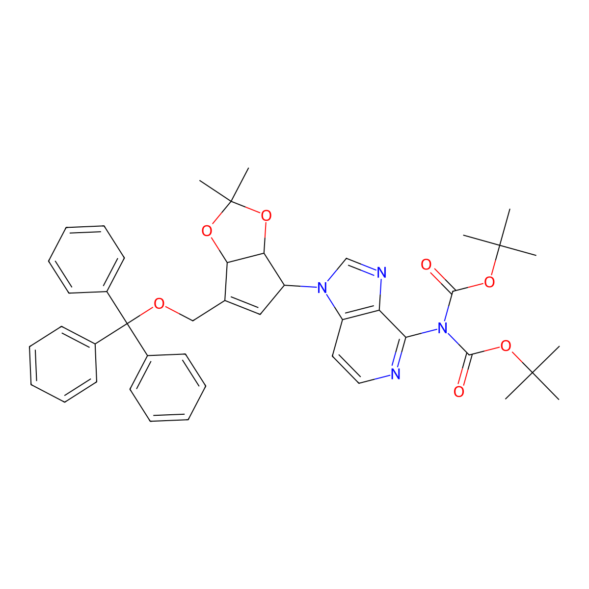 Bis(2-methyl-2-propanyl)(1-{(3aS,4R,6aR)-2,2-dimethyl-6-[(trityloxy)methyl]-4,6a-dihydro-3aH-cyclopenta[d][1,3]dioxol-4-yl}-1H-imidazo[4,5-c]pyridin-4-yl)imidodicarbonate molecular structure, CAS 1207561-02-1