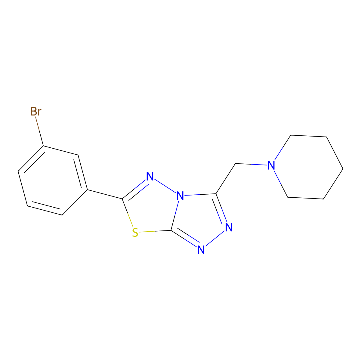6-(3-Bromophenyl)-3-(1-piperidinylmethyl)[1,2,4]triazolo[3,4-b][1,3,4]thiadiazole molecular structure, CAS 1207604-58-7