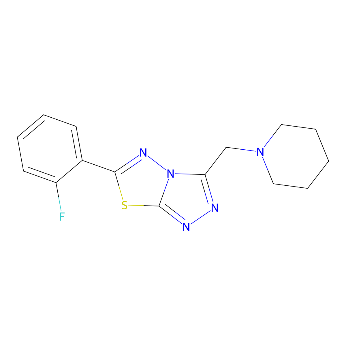 6-(2-Fluorophenyl)-3-(1-piperidinylmethyl)[1,2,4]triazolo[3,4-b][1,3,4]thiadiazole molecular structure, CAS 1207604-59-8