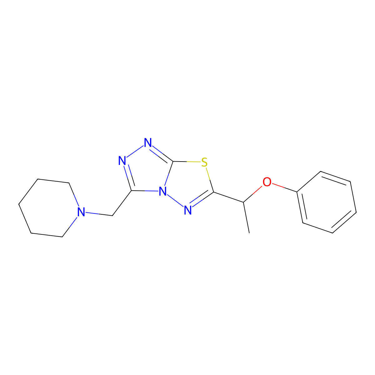 6-(1-Phenoxyethyl)-3-(piperidin-1-ylmethyl)[1,2,4]triazolo[3,4-b][1,3,4]thiadiazole molecular structure, CAS 1207604-60-1