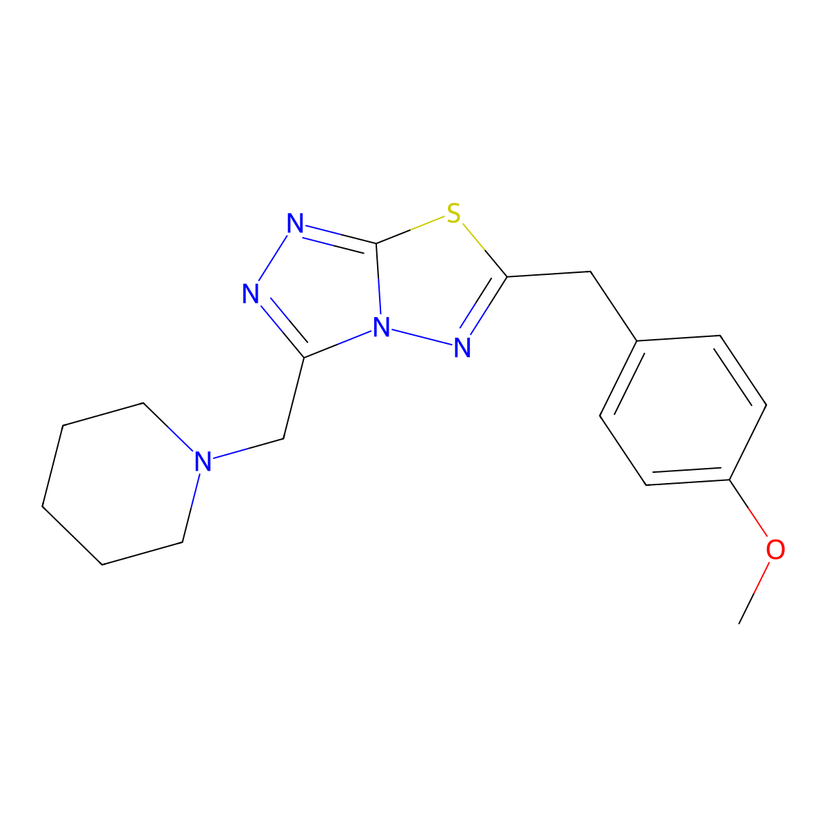 6-(4-Methoxybenzyl)-3-(piperidin-1-ylmethyl)[1,2,4]triazolo[3,4-b][1,3,4]thiadiazole molecular structure, CAS 1207604-63-4