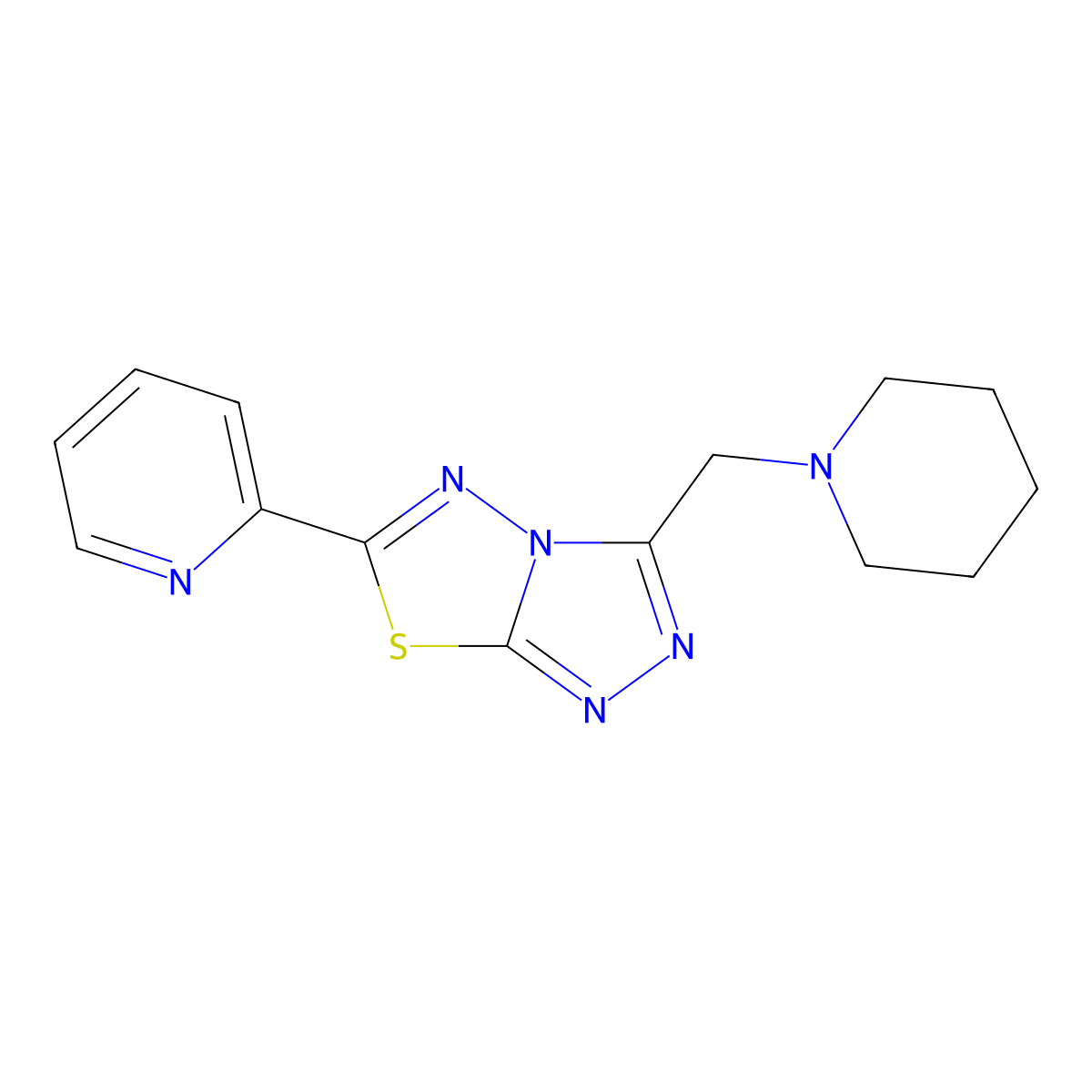 3-(1-Piperidinylmethyl)-6-(2-pyridinyl)[1,2,4]triazolo[3,4-b][1,3,4]thiadiazole molecular structure, CAS 1207604-66-7
