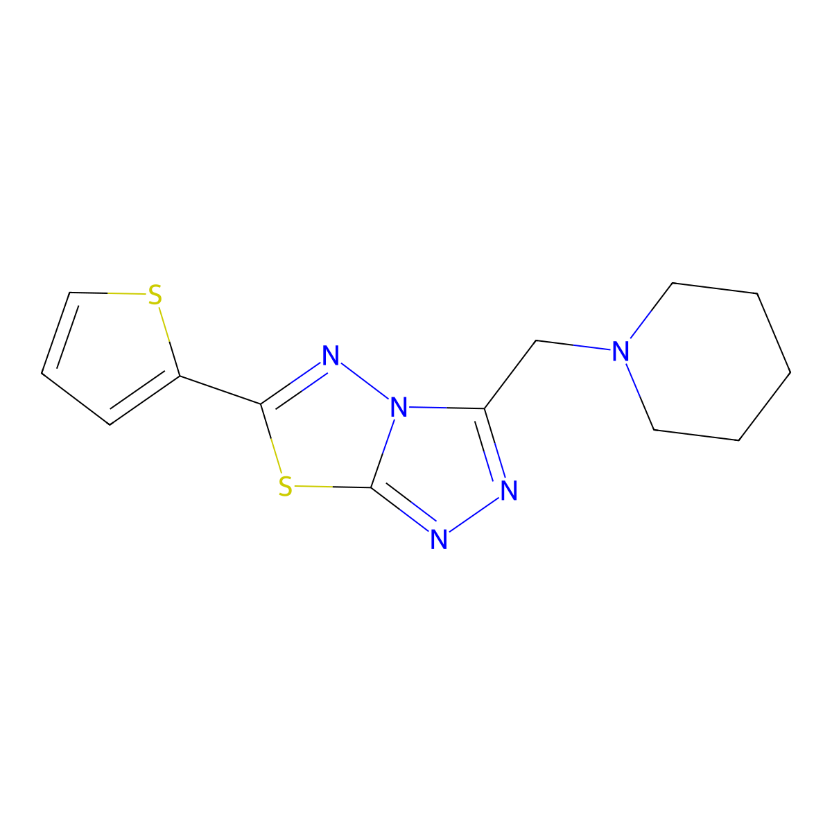 3-(1-Piperidinylmethyl)-6-(2-thienyl)[1,2,4]triazolo[3,4-b][1,3,4]thiadiazole molecular structure, CAS 1207604-67-8