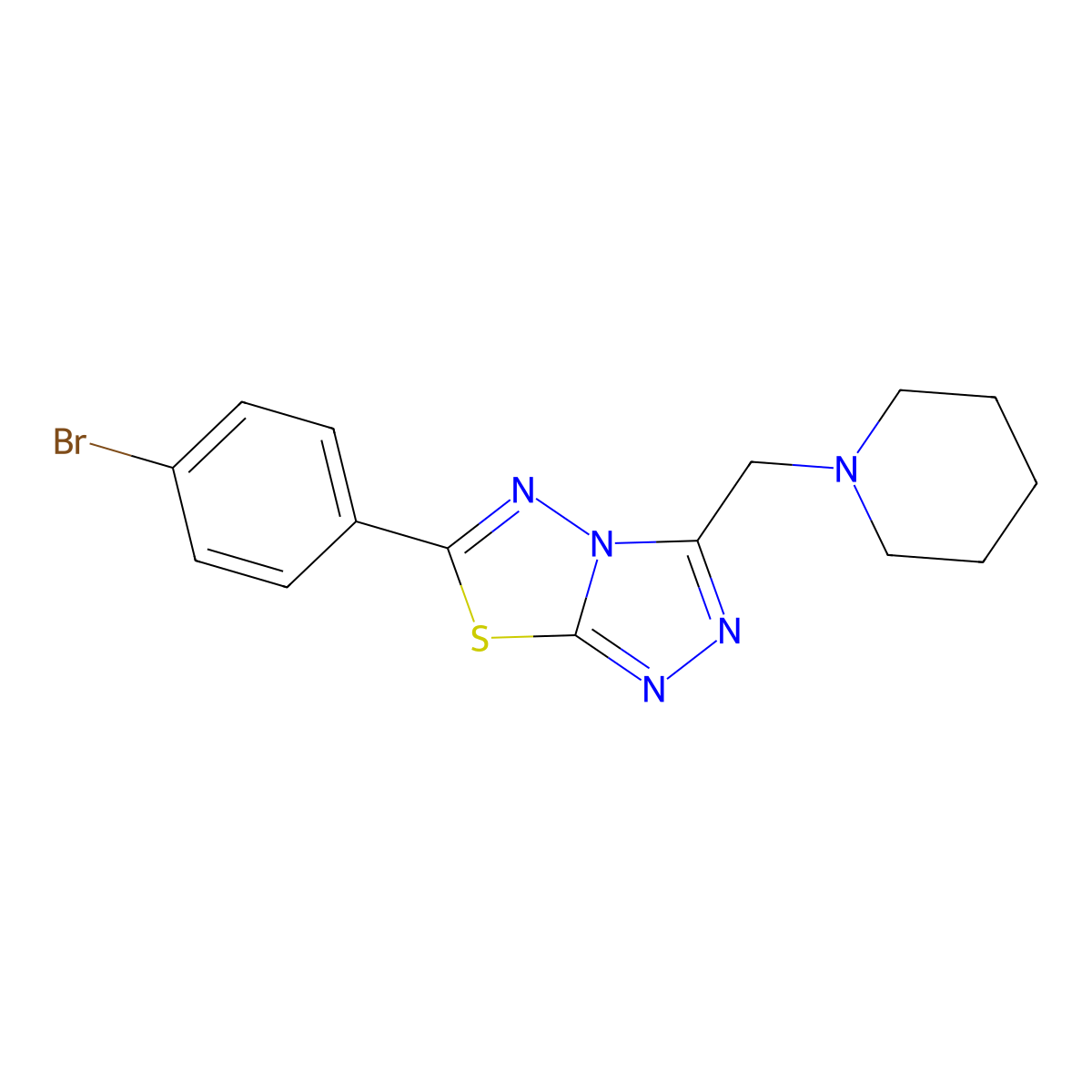 6-(4-Bromophenyl)-3-(1-piperidinylmethyl)[1,2,4]triazolo[3,4-b][1,3,4]thiadiazole molecular structure, CAS 1207604-97-4