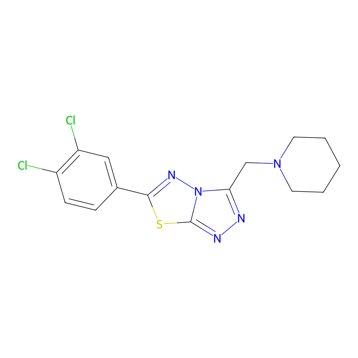 6-(3,4-Dichlorophenyl)-3-(1-piperidinylmethyl)[1,2,4]triazolo[3,4-b][1,3,4]thiadiazole molecular structure, CAS 1207604-98-5
