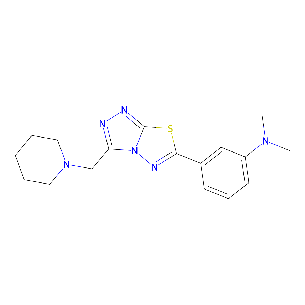 N,N-dimethyl-N-{3-[3-(1-piperidinylmethyl)[1,2,4]triazolo[3,4-b][1,3,4]thiadiazol-6-yl]phenyl}amine molecular structure, CAS 1207605-02-4