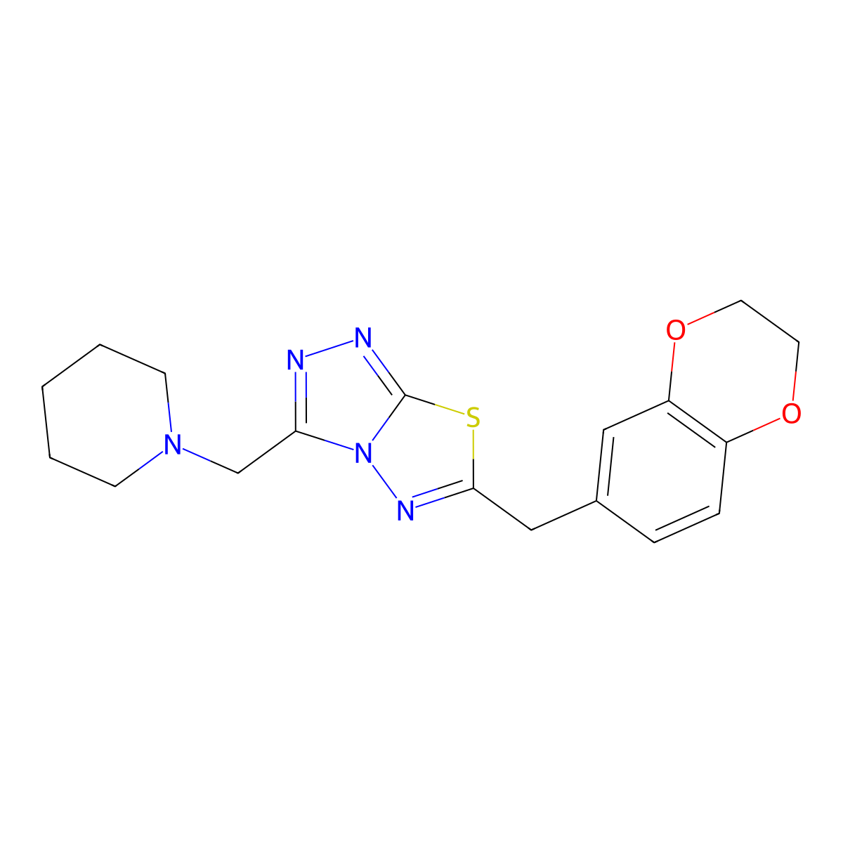 6-(2,3-Dihydro-1,4-benzodioxin-6-ylmethyl)-3-(piperidin-1-ylmethyl)[1,2,4]triazolo[3,4-b][1,3,4]thiadiazole molecular structure, CAS 1207605-07-9