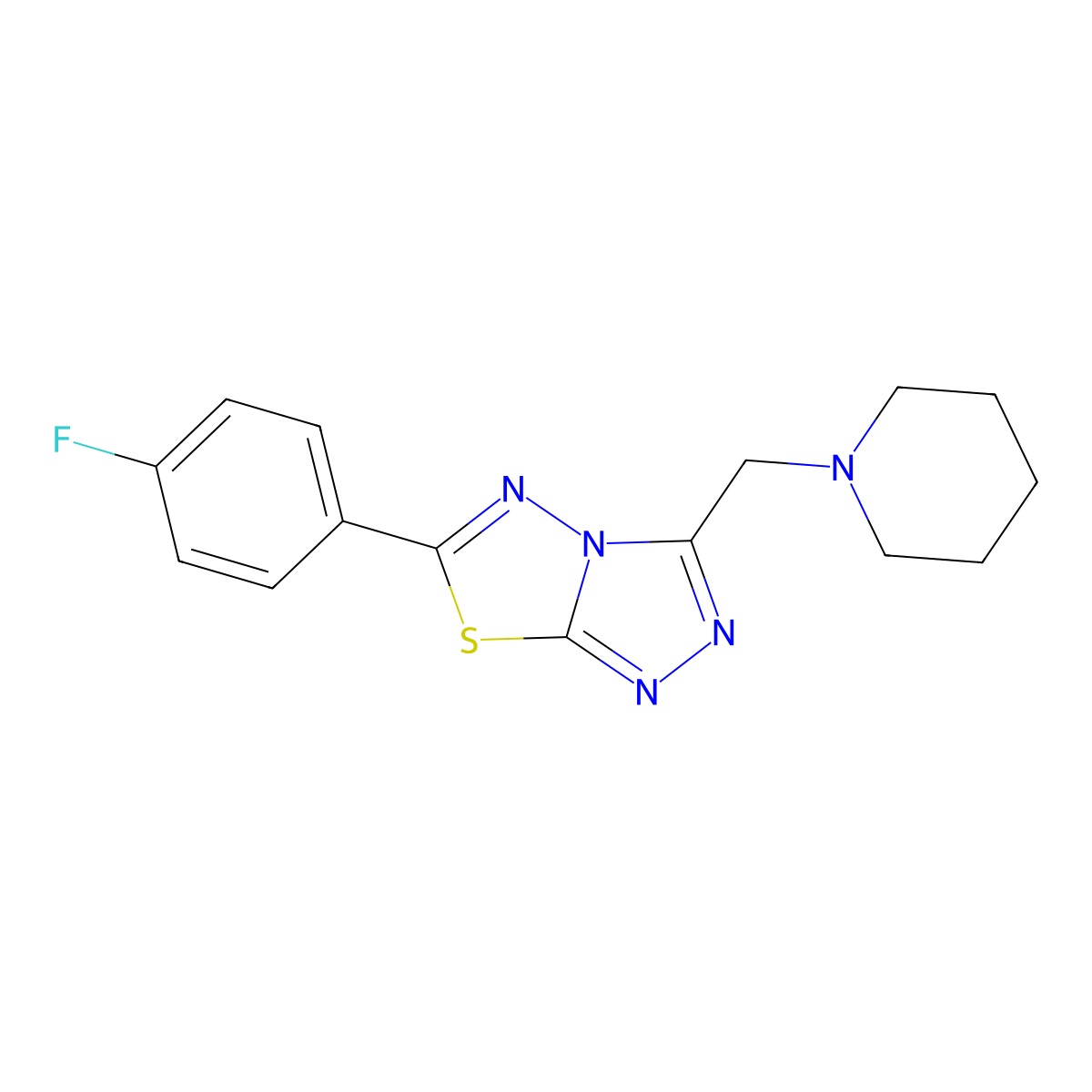 6-(4-Fluorophenyl)-3-(1-piperidinylmethyl)[1,2,4]triazolo[3,4-b][1,3,4]thiadiazole molecular structure, CAS 1207605-23-9