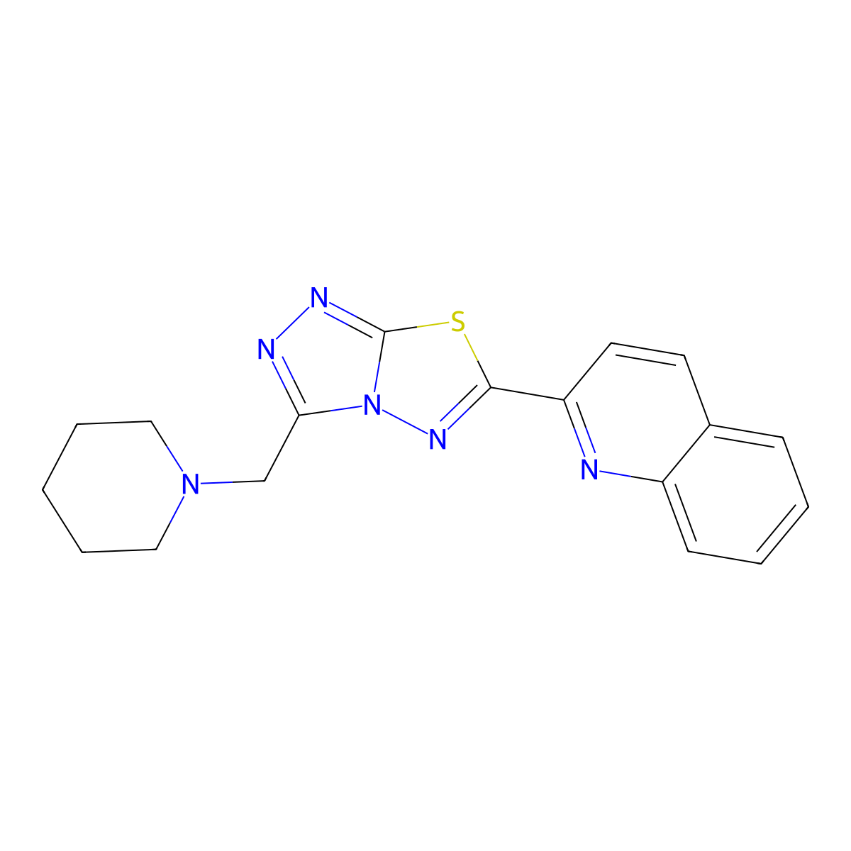 2-[3-(1-Piperidinylmethyl)[1,2,4]triazolo[3,4-b][1,3,4]thiadiazol-6-yl]quinoline molecular structure, CAS 1207605-28-4
