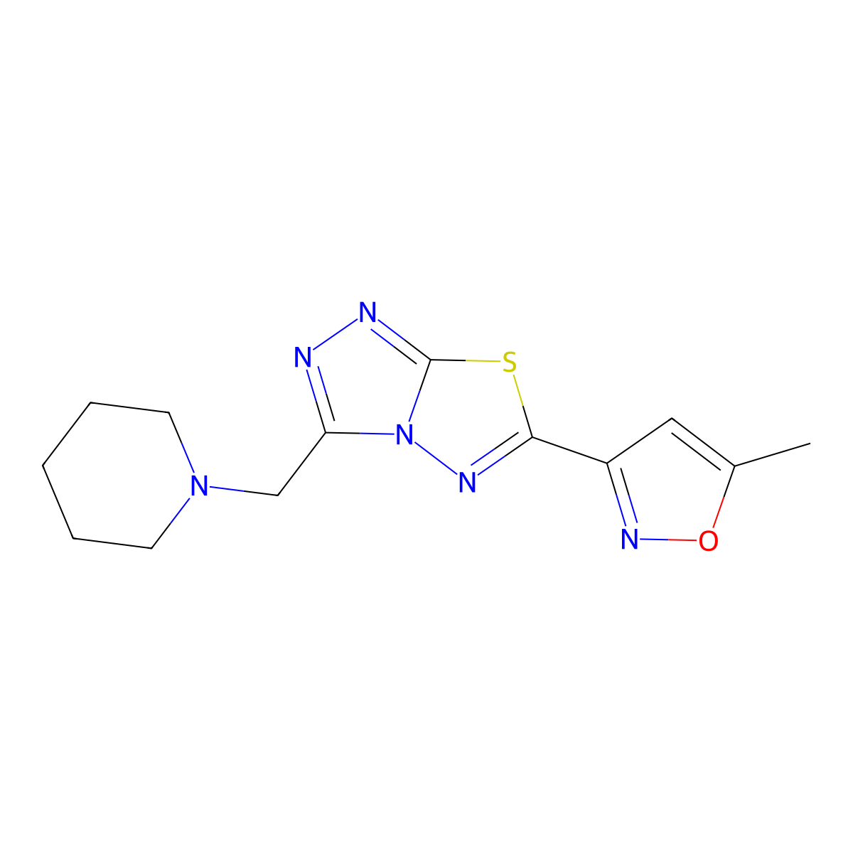 6-(5-Methyl-1,2-oxazol-3-yl)-3-(piperidin-1-ylmethyl)[1,2,4]triazolo[3,4-b][1,3,4]thiadiazole molecular structure, CAS 1207605-33-1