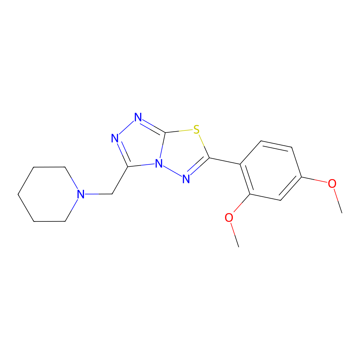 6-(2,4-Dimethoxyphenyl)-3-(1-piperidinylmethyl)[1,2,4]triazolo[3,4-b][1,3,4]thiadiazole molecular structure, CAS 1207605-48-8