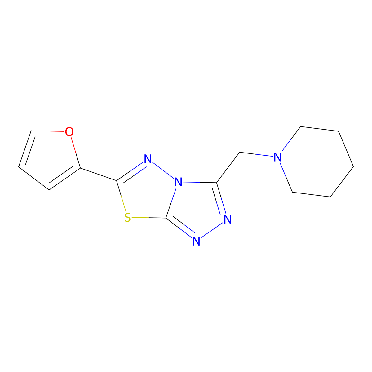 6-(2-Furyl)-3-(1-piperidinylmethyl)[1,2,4]triazolo[3,4-b][1,3,4]thiadiazole molecular structure, CAS 1207605-54-6